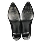 PETRA Black Pumps Suede Silver Leather Trim Cone Heels Almond Toe Italy 7.5 EUC Photo 3