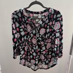 kim rogers Black Floral Quarter Button Blouse Photo 0