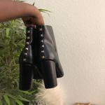 Nine West Sleek Gothic Grunge Black Leather Ankle Boots Booties Gold Studs Square Pointed Toe-8.5M Great Condition Measurement in pics Photo 1