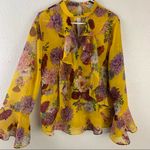 Belle Sky ruffle key hole chocker long sleeve floral blouse women’s Size XLarge Photo 4