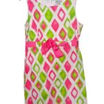 kim rogers Pink Green Sleeveless Sheath Midi Dress Bow Detail Preppy Size 14 Photo 0