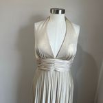 Cache Pale Gold Shimmer Pleated Skirt Jersey Halter Maxi Evening Gown Size 8 Photo 3