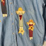 Blue Diamond Shirt Womens M Blue Embroidered Long Sleeve Denim Button Down Shirt Size M Photo 7