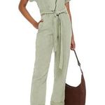 Alice + Olivia Leonarda Jumpsuit Cropped Belted Linen Blend Light Green Size 6 Photo 0