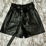 Beige Botany Black Vegan Leather High Waisted Belted Paper Bag Shorts Size Small Photo 0