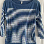 J.‎ Crew Women's Small Blue Striped Boat Neck Top Coastal Chic 3/4 Sleeve Photo 0