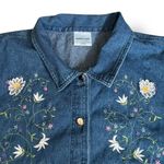 Vintage 90s Embroidered Daisy Floral Button Front Sleeveless Denim Blouse XL Blue Photo 4