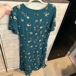 Miami  Teal Floral Wrap Midi Dress – Short Flutter Sleeve V-Neck Ruffle Hem Large Photo 5