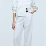 Madewell The Harlow Wide-Leg Pant in 100% Linen Eyelet White Size 10 NWT Summer Photo 0