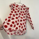 FREE ASSEMBLY Button Shoulder Blouse Long Sleeve Light Pink ? Red Floral Ruffle Size L Photo 10