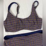 Athleta Seersucker High Neck Waist Bikini Multi Color Navy Plaid Womans 36D DD L Photo 3