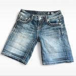 Miss Me  Women's Distressed Blue Jean Shorts flap pockets Bermuda western Y2K Photo 1