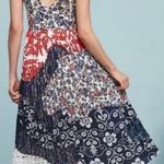 Anthropologie Maeve Isa Mixed Media Pleated Lace Red White & Blue Midi Dress Photo 1