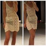 ZARA  Cream Open Knit Crochet Mini Dress Size Medium Bohemian Beach Photo 13