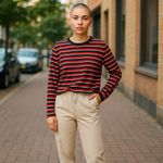 Forever 21 ‎ Womens Top Sz S Burnt Sienna Navy Blue White Stripe Cropped Length Photo 1