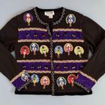 Vintage Jack B Quick Thanksgiving Beaded Turkey Retro Cardigan Sweater Black Size undefined Photo 0