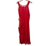 Vtg Slip Dress Red Maxi Gown‎ Lace Trim Side Tie Nylon Sz L Coquette Lingerie Size L Photo 1