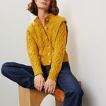 Central Park West Mustard Cable Knit Cardigan Sweater LARGE Cottage Prairie $181 Photo 2