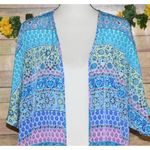 Liberty Love Blue Floral Cardigan Kimono Jacket Size L Long Fringe Festival Boho Photo 1