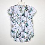 a.n.a . White & Green Floral Lace Up Neck Blouse Photo 1