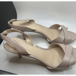 Calvin Klein Beige kitten Heels Sz 8 women's peep toe sling back faux leather Photo 4