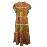 Celia B Lobelia Dress XS Multicolor Floral Midi Pom Pom Trim Boho Orange Photo 3