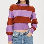 Topshop Bold Striped Soft Knit Crewneck Sweater Purple Rust Petite Size 4 Photo 5