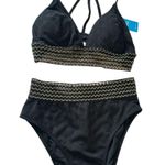 Cupshe  Knotted Bikini Top & High-Rise Bottoms Set size Medium black gold trims Photo 1