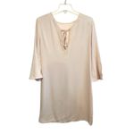 Sandro  Paris Mini Dress Size Small Crepe Pale Pink Fluted 3/4 Sleeves‎ Tie Back Photo 2