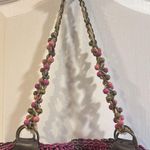 PURPLE/DEEP PINK BLACK COLORED STRAW LIKE BAG PINK BROWN BEADS ON CHAIN HANDLES Purple Photo 5