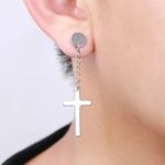 2 Piece Dangling Silver Cross Earrings Photo 0