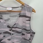 LuLaRoe Top Women LAGE Pink Purple Grey Camo Print V-Neck Front Zip Tank Photo 2