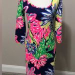 Lilly Pulitzer Kenzie Resort Navy Travelers Palm Pima Cotton Shift Dress Photo 1