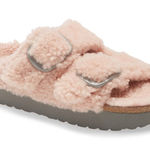 Birkenstock Papillio Arizona Big Buckle Shearling Slide Sandal Teddy Pink Photo 0