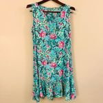 Stella Parker Collection Tropical Floral V Neck Tassel Sleeveless Ruffle Dress L Blue Size L Photo 12