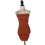 Oh Polly SZ 6 Don't Desert Me Collar Strap Ruched Mini Dress in Rust Photo 1