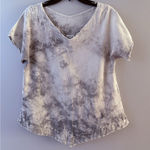 OH MY GAUZE Shirt Sz 1 S/M Gray Tie Dye Asymmetric Hem Artsy Lagenlook Beach White Photo 0