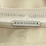 Elie Tahari 100% Silk V-Neck Zip Front Blouse Med Beige Watercolor Keyhole Back Photo 6