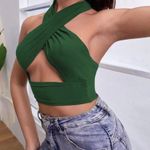 Romwe Solid Cross Cross Cut Out Halter Top Photo 2
