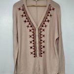 Entro Waffle Knit Embroidered Floral Beige Cardigan Sweater Size L Photo 0