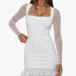 Amazon White bodycon long mesh sleeve dress  Photo 0