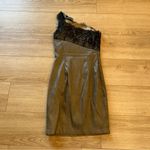 Jessica McClintock  Vintage Lace Tan Metallic One Shoulder Cocktail Dress Size 4 Photo 3