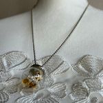 White dried flower globe silver tone necklace Photo 7