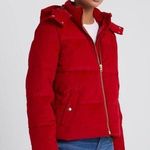 J.Crew Red Corduroy Hooded Puffer Jacket Photo 0