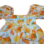 Sky to Moon Romper Dress Orange Citrus‎ Print Puff Sleeve Smocked Mini S Photo 6