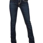 L.A. Idol Bootcut Rhinestones Accent Contrast Stitches Dark Wash Flap Pockets 7 Blue Size undefined Photo 0