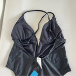 Cupshe  Deep V-Wire Cross Back Cheeky One Piece Swimsuit Size Large Black Photo 6