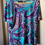 Investments  Teal and Purple Paisley Short Sleeve Top large Photo 0