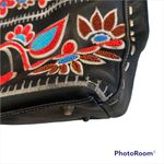 Isabella Fiore Black Leather Floral Beaded Tote Bag Photo 13