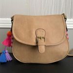 American Eagle Pom Pom Crossbody Purse, Brown Tan Shoulder Bag Photo 0